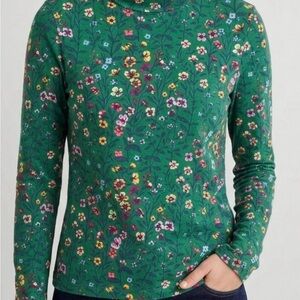 Maeve by Anthropologie Haley Green Floral Mock Turtleneck Top